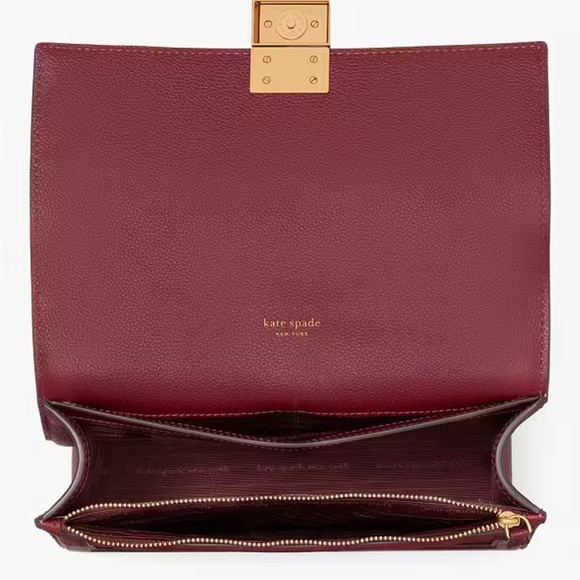 NWT-Kate Spade-Deco Pebbled Leather & Suede-Chain Shoulder Bag-Cherry Juice-$358 - Picture 14 of 16